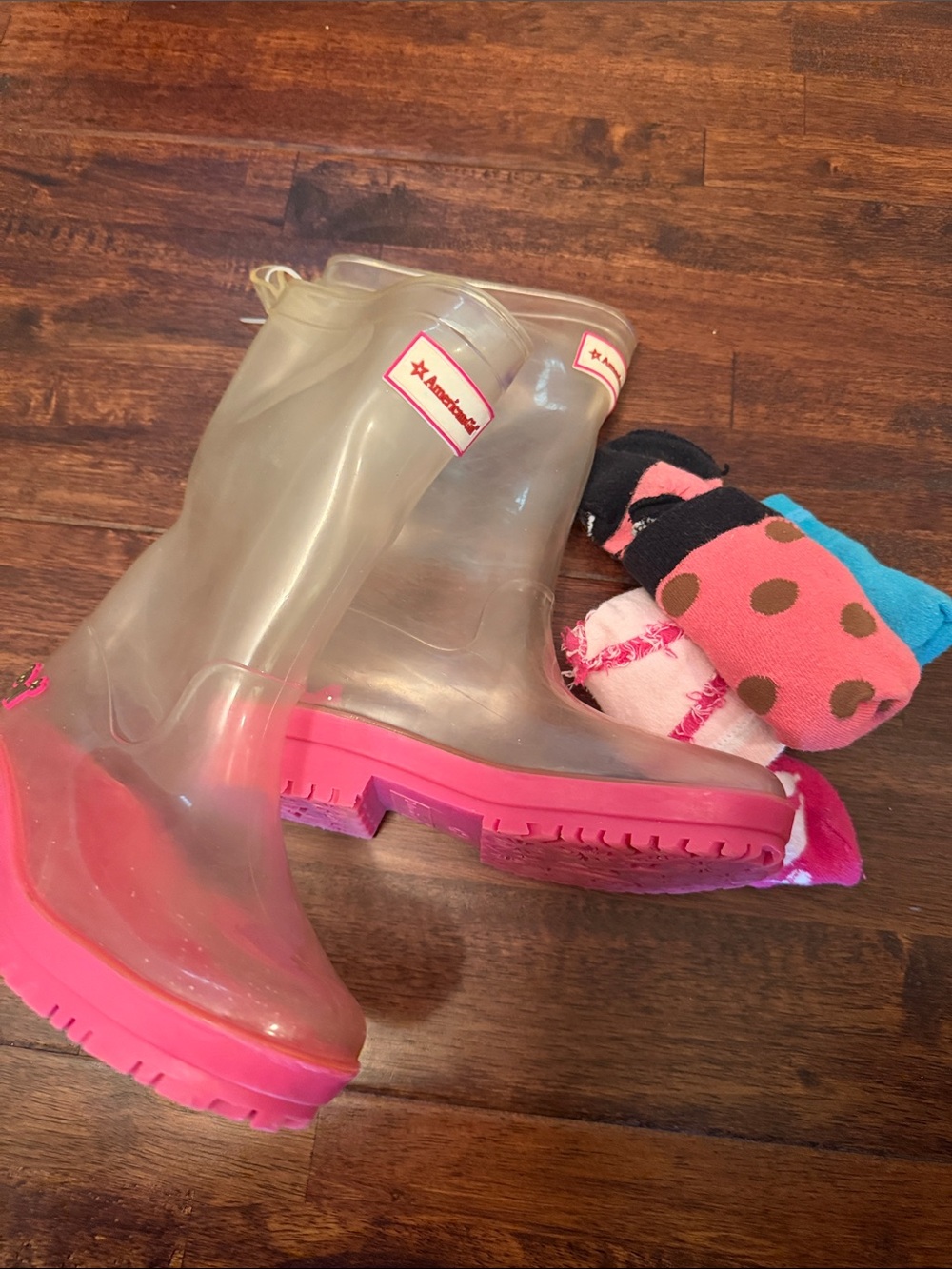 American Girl Clear Rain Boots with Pink Soles